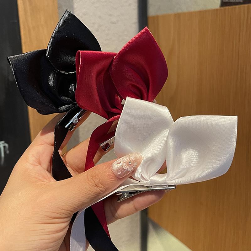 2 Peças Preto Branco Fita Presilhas de Cabelo Vintage Laço Lateral Grampo de Cabelo Fofo Menina Presilhas Acessórios de Cabelo para Mulheres