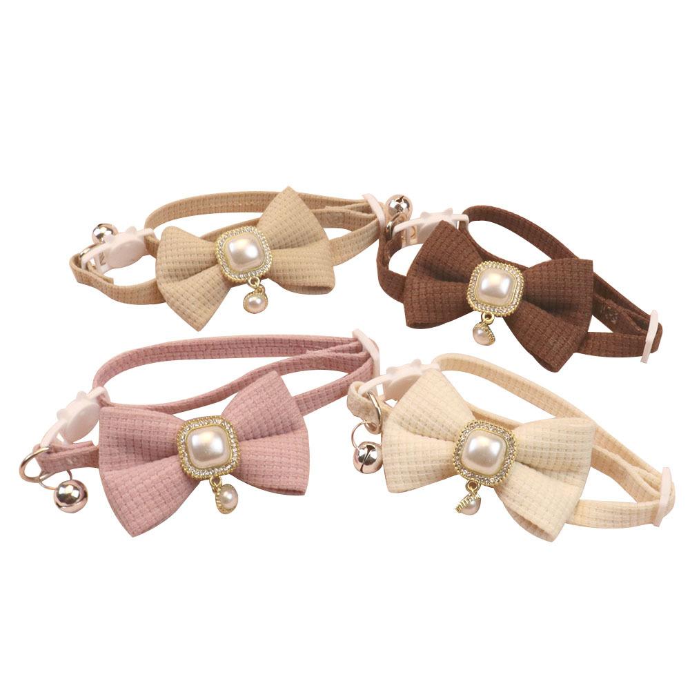 New Waffle Pet Collar Cute Bow Bell Cat Collar Retro Pearl Pendant Dog Collar Kitten Accessories