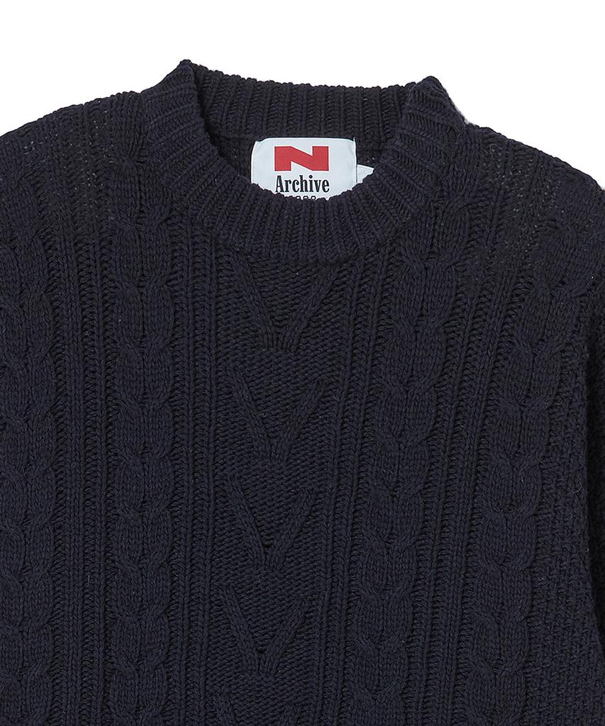 BEYOND CLOSET [Collection Line] Hockney Color Palette Fisherman Wool Knit Navy