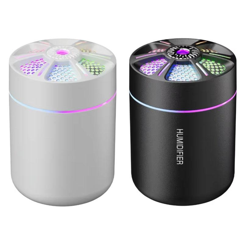 Humidificateur d'air Mini pour Voiture 180ML Diffuseur d'Arôme Électrique USB Portable Purificateur d'Huiles Essentielles Aromathérapie avec Lumière Colorée pour Voiture Maison Chambre à Coucher 2pcs blanc/noir
