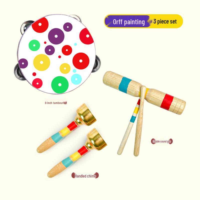 Children's Orff Percussion Instruments: Triangle, Castanets, Maracas, Tambourine, Wood Block, Cymbals