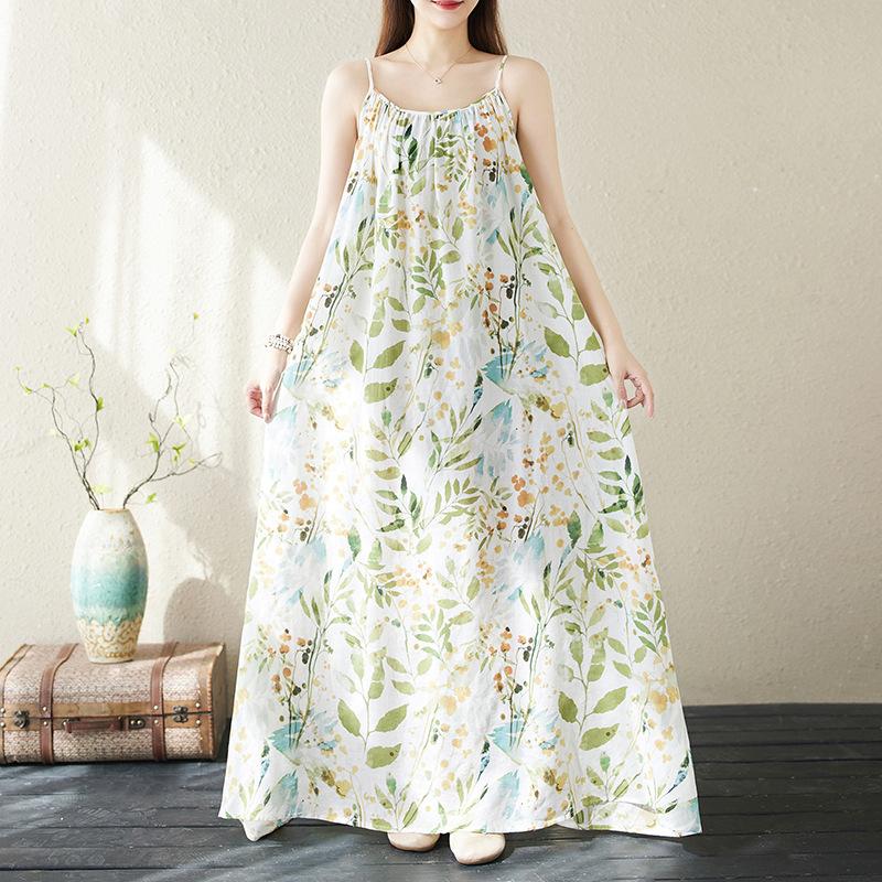 Sommer Baumwolle Hanf Übergröße Strandurlaub Reise Strand Trägerkleid für Frauen Freizeitkleider