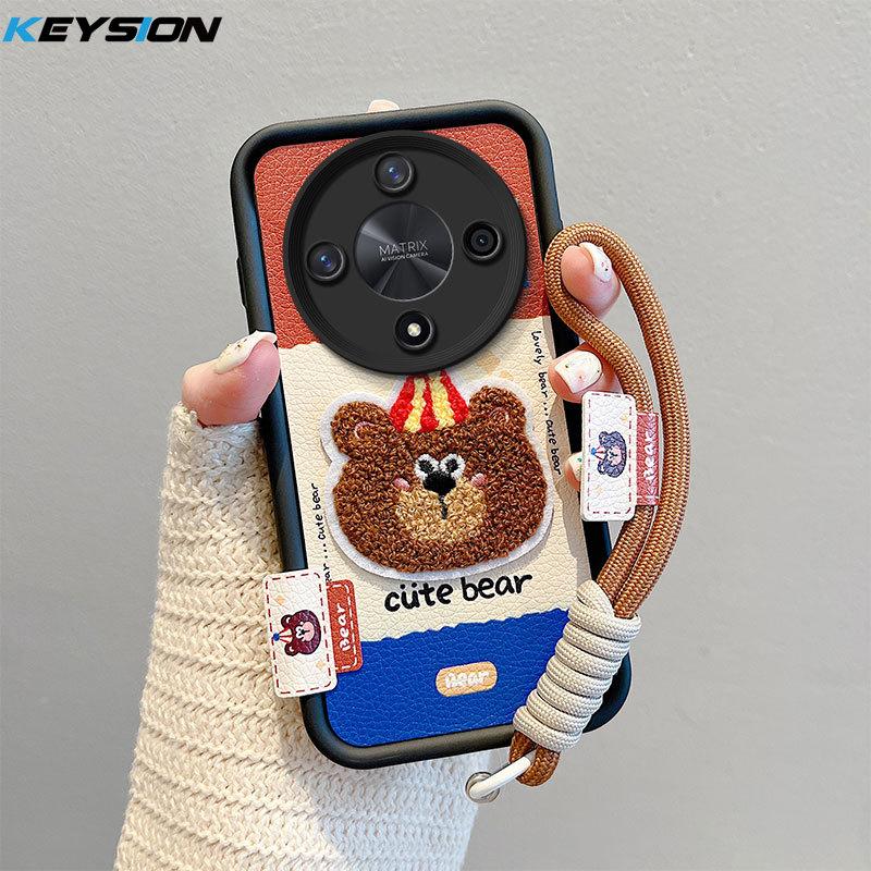 

KEYSION Cartoon Cute Plush Embroidery Case for HONOR X9d 5G with Lanyard Soft Silicone Shockproof Phone Cover for Huawei Magic 8 Lite 5G for Magic 8 Lite