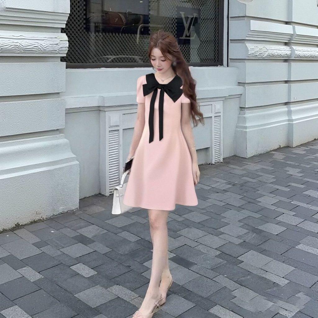Pink Little Dress With Knit Fabric And Tiedye Design For Youths