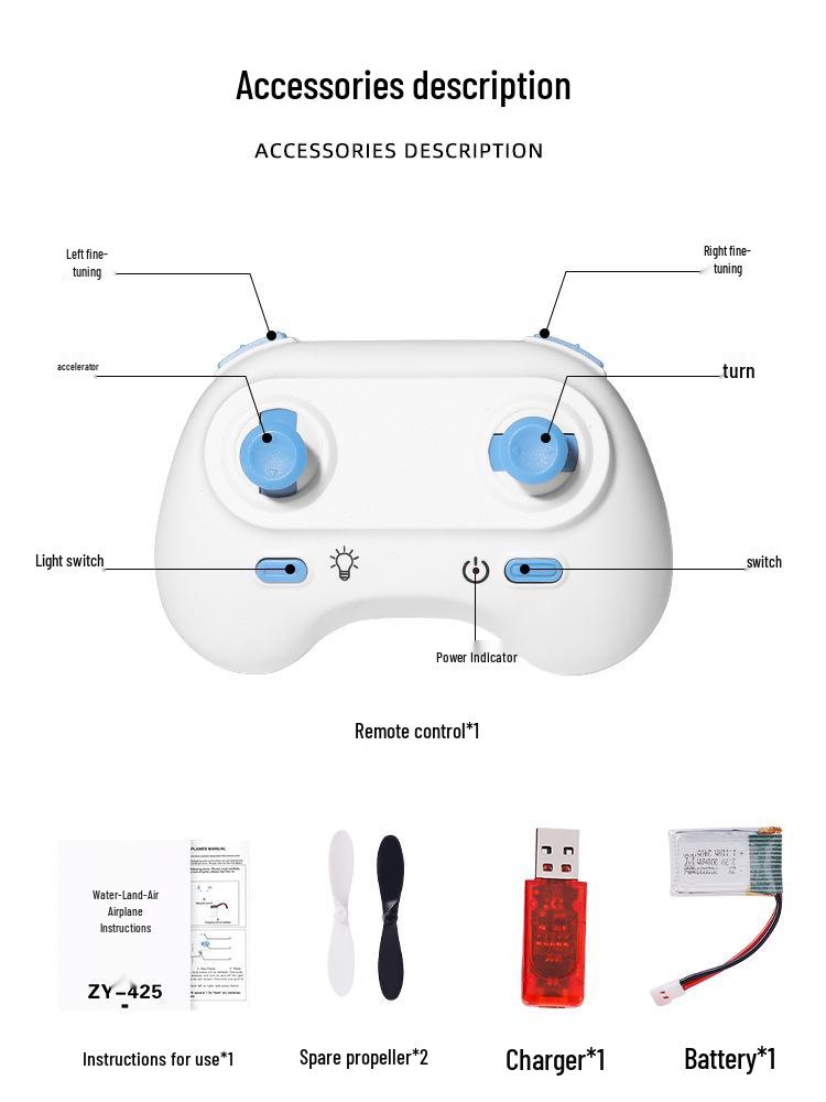 ZY-425 Remote Control Electric Glider: Land, Air & Sea Model Airplane with Water Takeoff Capability.