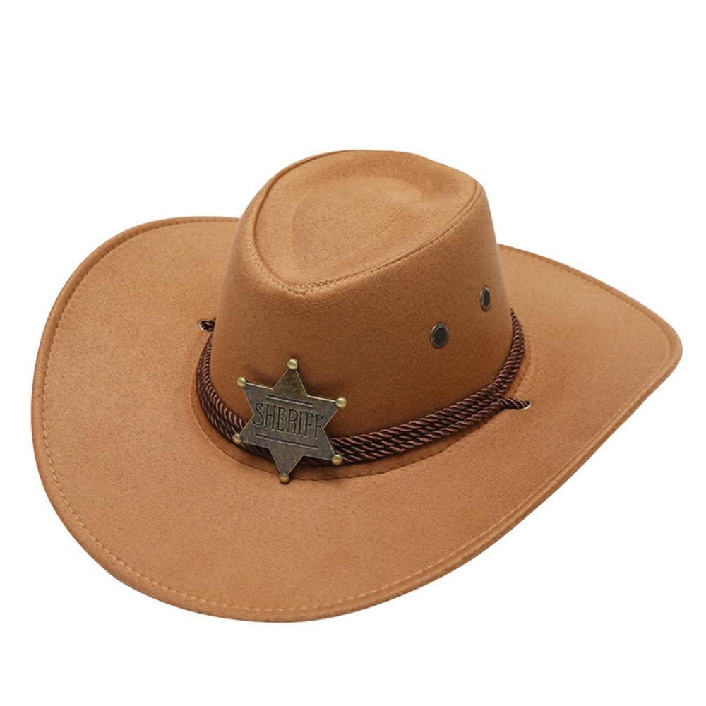 Unisex Artificial Suede Beach Cowboy Hat Wide Brim Solid Color Sun Sunscreen Cap Breathable Sun Protection Party Cosplay Hat