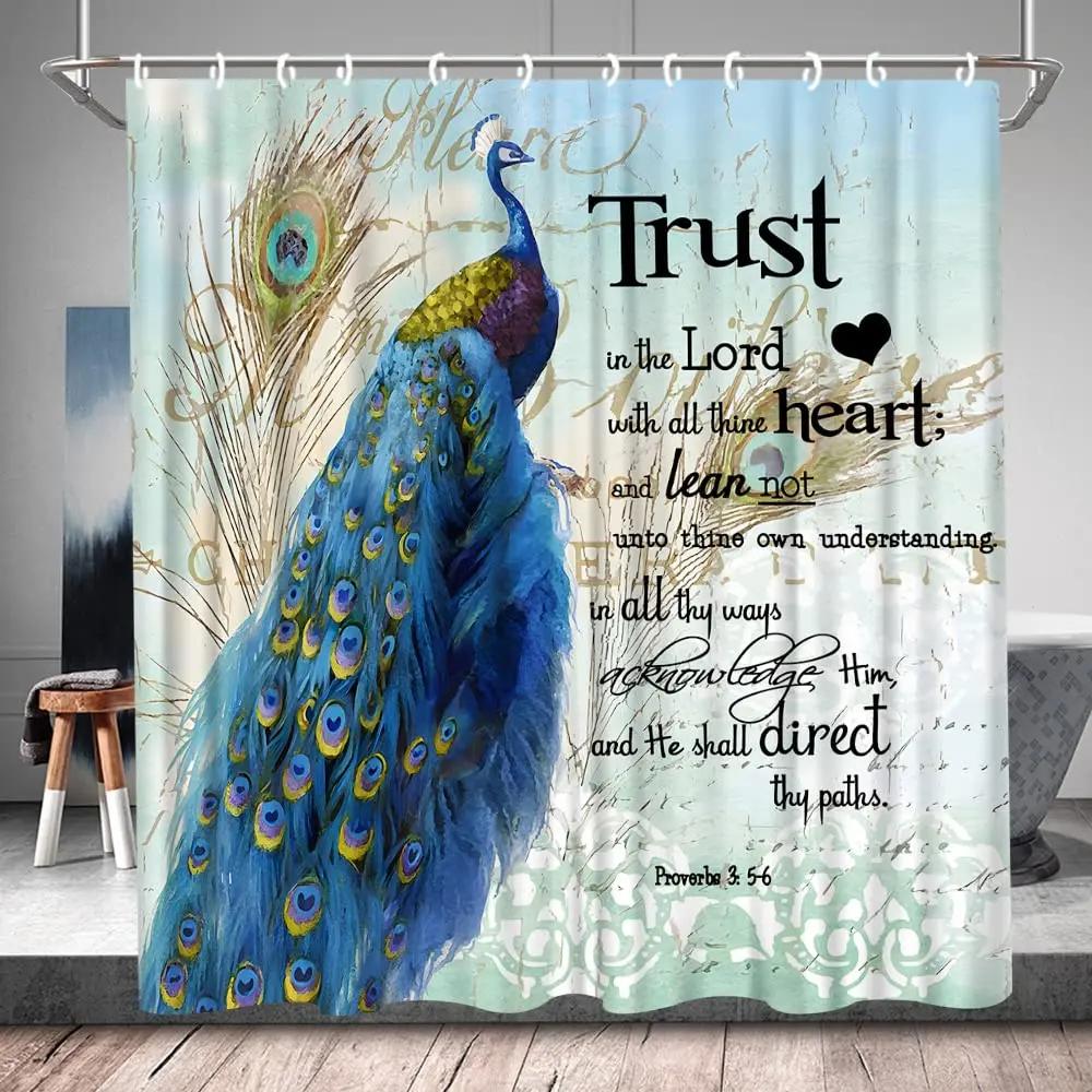 

Zen Shower Curtains Beautiful Peacock Spa Green Bamboo Stone Flower Plant Water Landscape Bathroom Decor Bath Curtain With Hooks W60H190(CM)-1 Pcs
