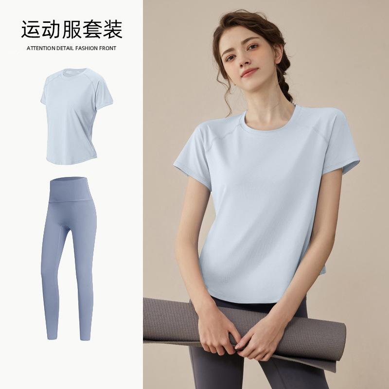 Yoga suit, women's spring loose and breathable T-shirt, loose and quick-drying fitness suit, thin running sweat suit