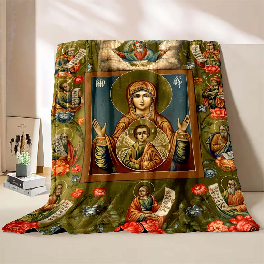 6 Sizes Jesus Virgin Maria Believer Pray Printed Blanket Soft and Comfortable Home Travel Blanket Adult and Child Warm Blanket