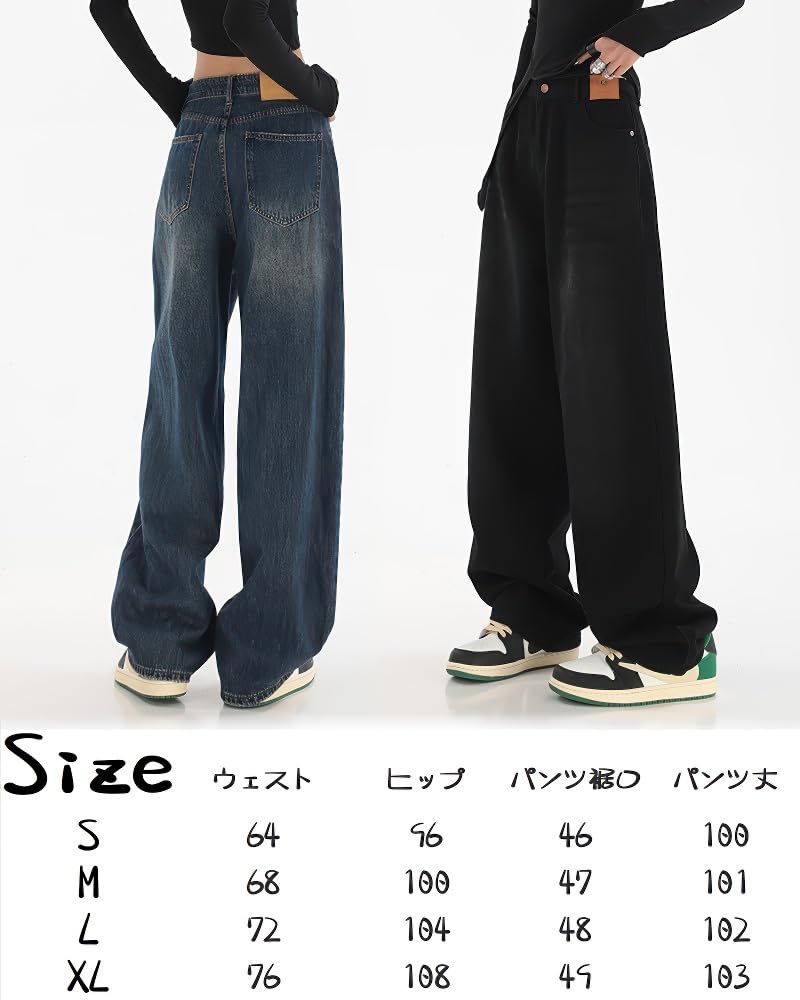 LUJPOIR Denim Straight Perfekt für Unterwegs und den Alltag Damen Wide-Leg Jeans, Passform, Lässig, Streetwear, Figurschmeichelnd, Ausgehen, Pendeln, - Blau-L