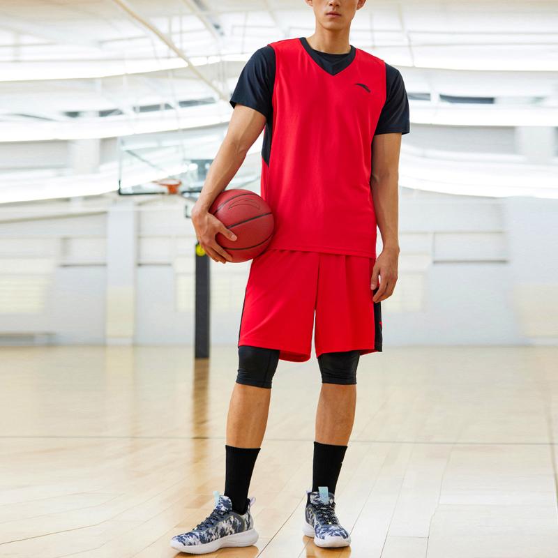 Anta Basketball Series Solid Color Logo Print Basketball Set Men Sportswear Classic-Red 952121210-3