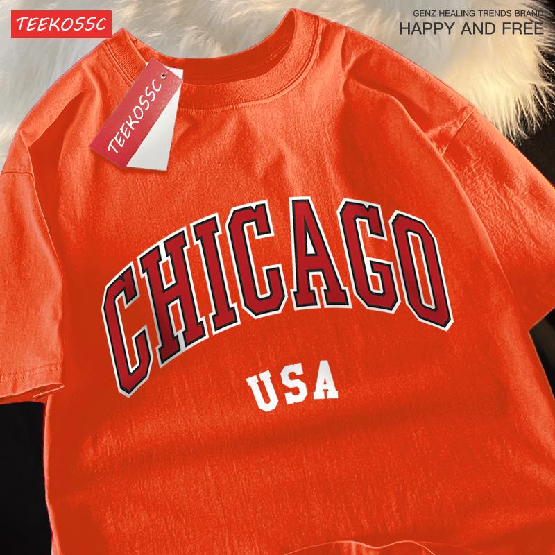 Chicago USA Klasyczny Graficzny T-Shirt Męski Street Crewneck T-Shirty Tee Ubrania Koszulka Casual Bawełna Krótki Rękaw Para