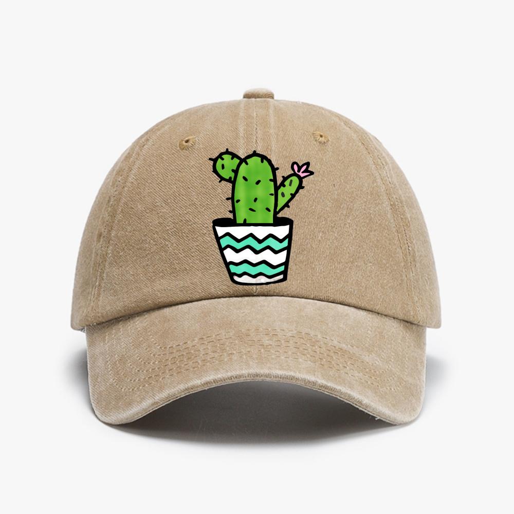 Cartoon eleUnisexts CACTUS Print Baseball Cap Vintage Washed Soft Top Denim Hat Fashion Summer Unisex Women Snapback Hats