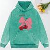 Bow Cherry Cartoon Printing Women Washed Hoodie Oversized Streetwear Comfortable Soft Hoodie Cotton Sweatshirt