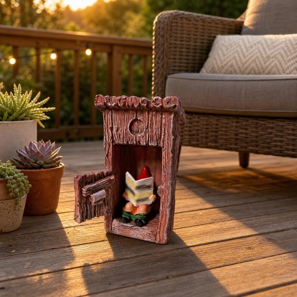 Resin Garden Gnome Statue - Funny Gnome Reading Newspaper in Restroom - Outdoor Yard Decoration