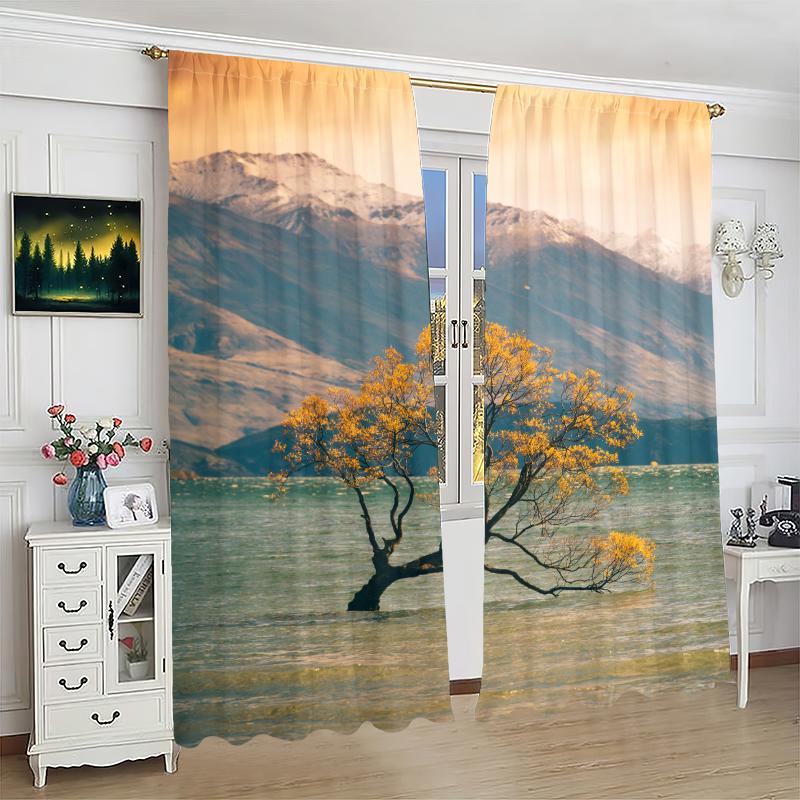 Outdoor Landscape Printed Curtain Polyester Suitable Home Decoration Excluding Poles Set Of 2 Artistic Made Washable