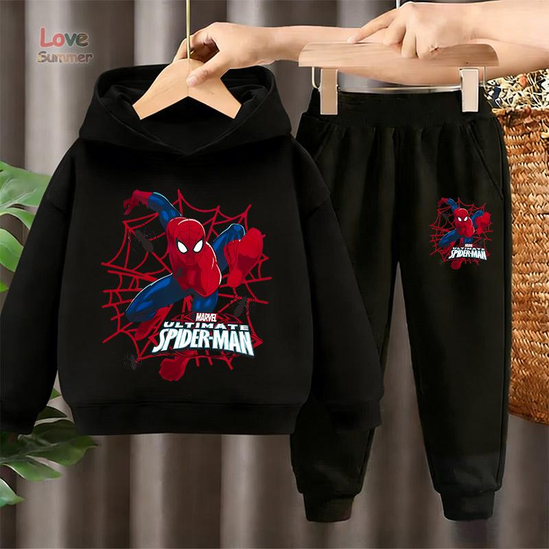 Marvel Ensembles HoodieS+pantalon 2 pièces pour enfants Homme Araignée Ensemble pantalon à capuche Cosplay anime pour enfants Sweat à capuche Pull Vêtements pour enfants 4-14 ans