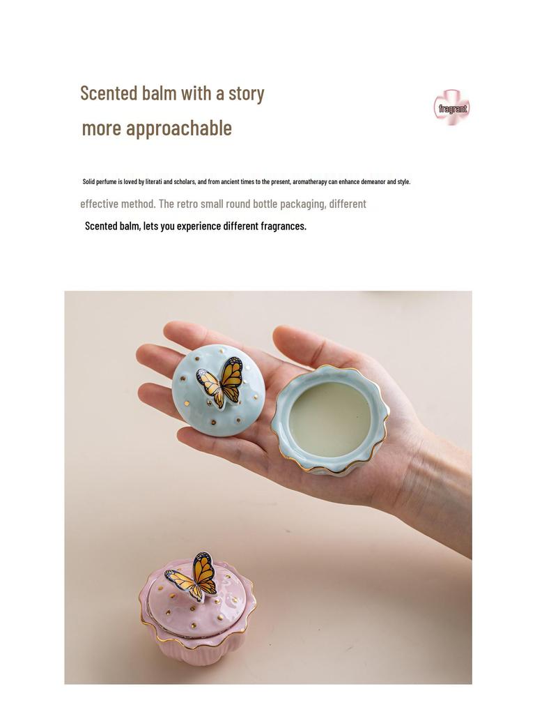 Ancient Style 25g Butterfly Ceramic Jar Solid Perfume Balm - Perfect for Cultural and Creative Events or as a Souvenir Gift