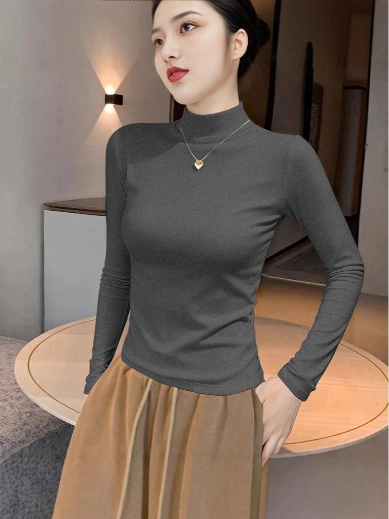 Women's High Neck Long Sleeve T-Shirt - 2025 Autumn/Winter Collection, Black Base Layer.