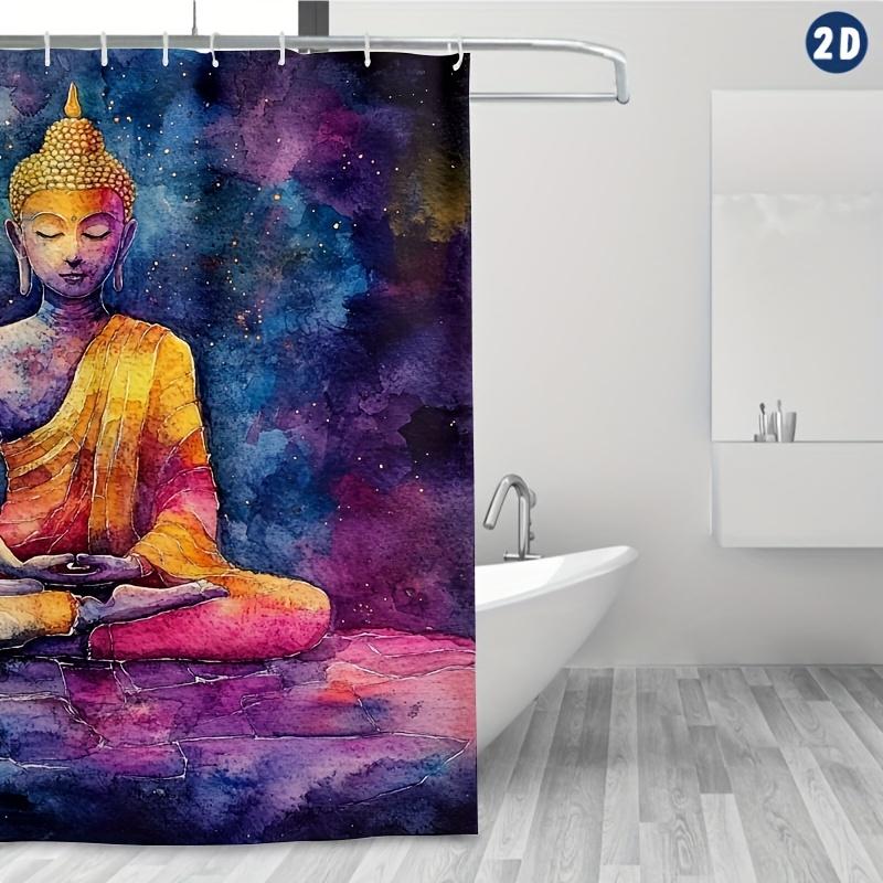 Vibrant Buddha & Psychedelic Pattern Shower Curtain, Durable Polyester, Easy Clean, Includes Hooks | Serene Bathroom Decor