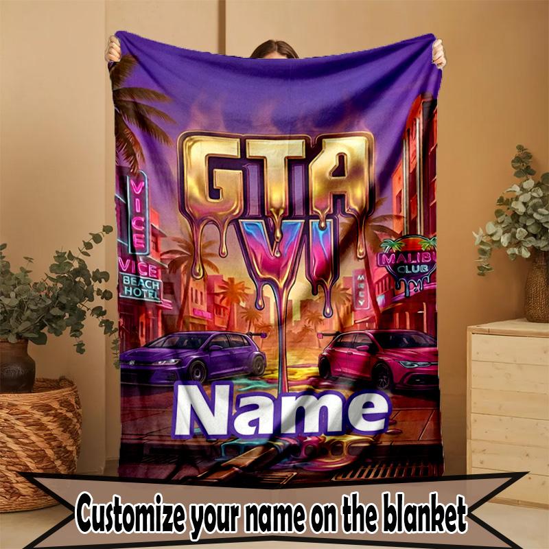 Custom Name Personalized Grand Theft Auto VI Print Blanket, Home Decor, Bedroom, Sofa, Camping, Couch, Gifts for Birthday Christmas