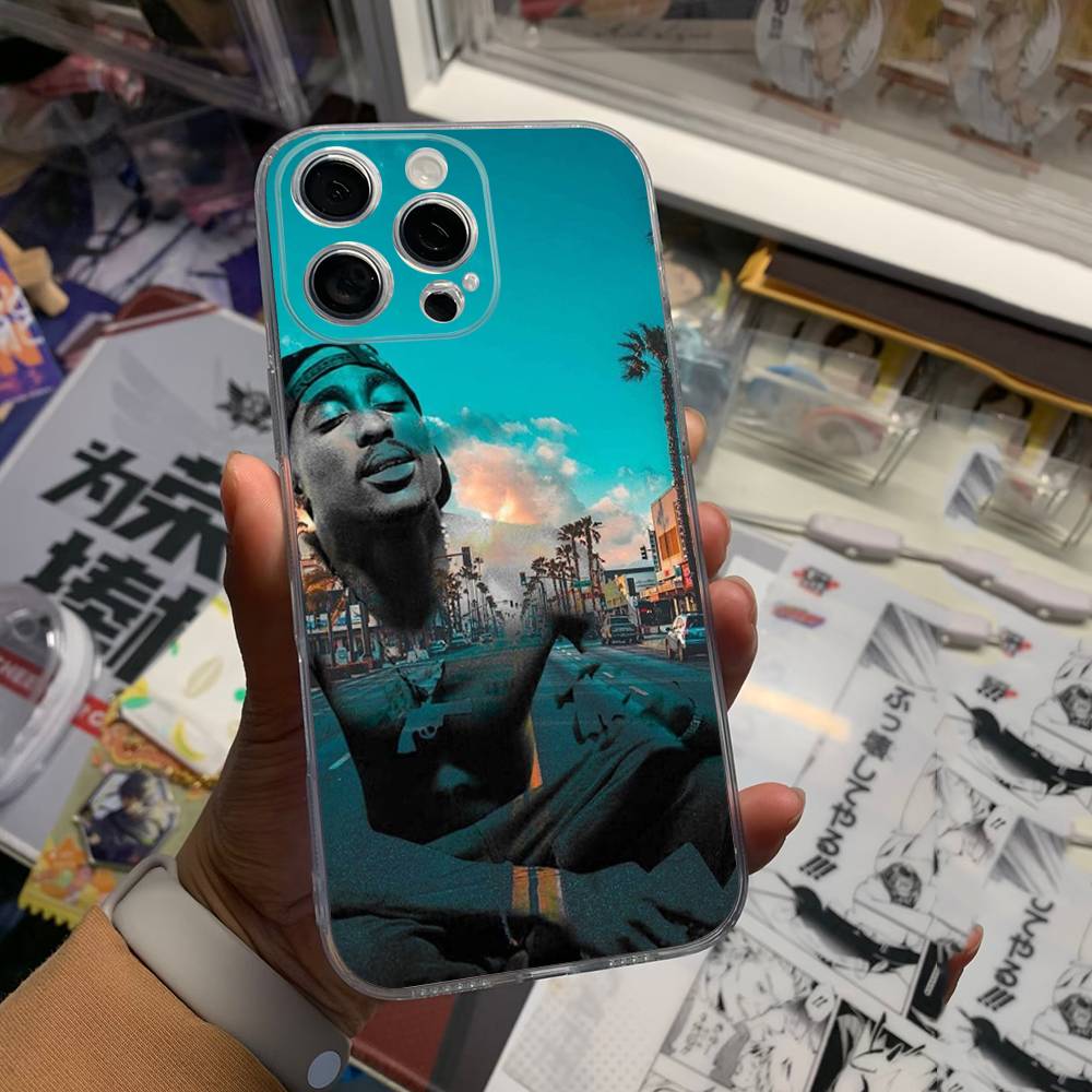 Rapper 2Pac Singer Tupac Transparent Back Phone Case For iPhone 17 16 15 13 12 11 14 Pro Max Mini Plus Silicone Bumper
