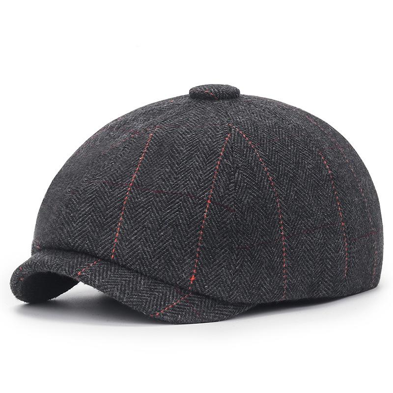 WTEMPO Hoge Kwaliteit Klassieke Hoed Unisex Vintage Tweed Platte Baret Straathoed Visgraat Krantenjongenspet Casual Outdoor Gestreepte Achtkantige Hoed one size zwart