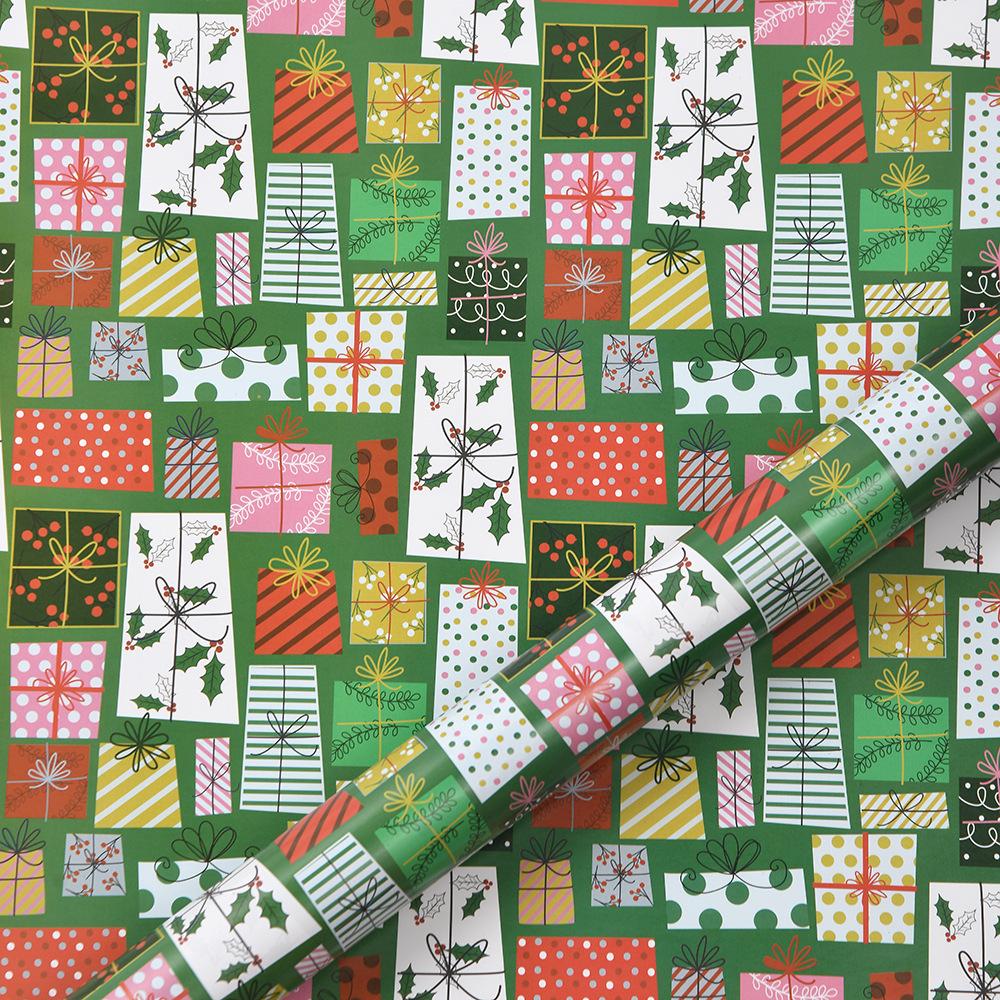 50x70cm 1 Roll Christmas Gift Wrapping Paper with Snowflake, Santa Claus, Reindeer Printed for Christmas, New Year Celebration