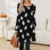 Damen Langarmkleid Herbst Freizeit T-Shirt Lockere Passform Plissiertes Vorderteil Kleider mit Taschen