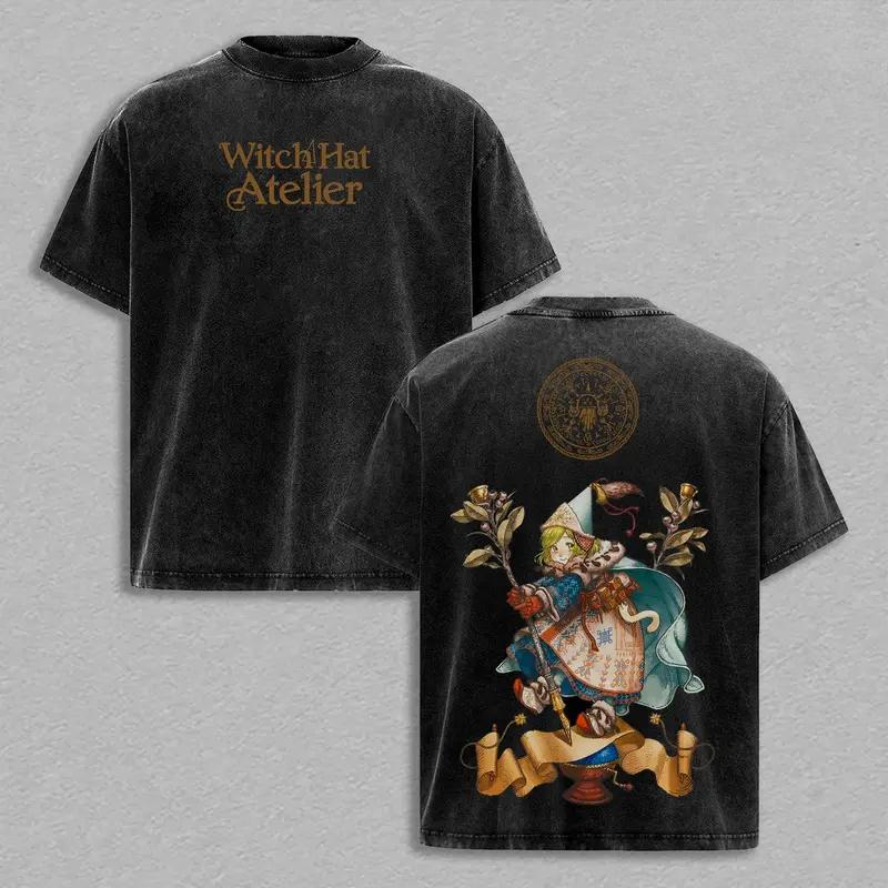 Hot Anime Witch Hat Atelier Coco Print T-shirt Men Women Tshirts Short Sleeve Cotton Clothing Retro Washed T Shirt Harajuku Tops