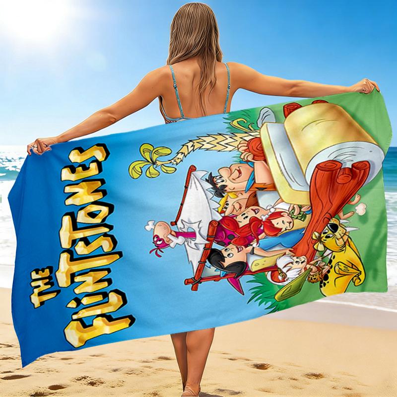 1Pc Flintstones Adventure Cartoon Beach Towel, Quick Dry, Multi-Use for Beach Pool Gym Yoga Home Travel, Christmas, Halloween, Xmas Gift M929174