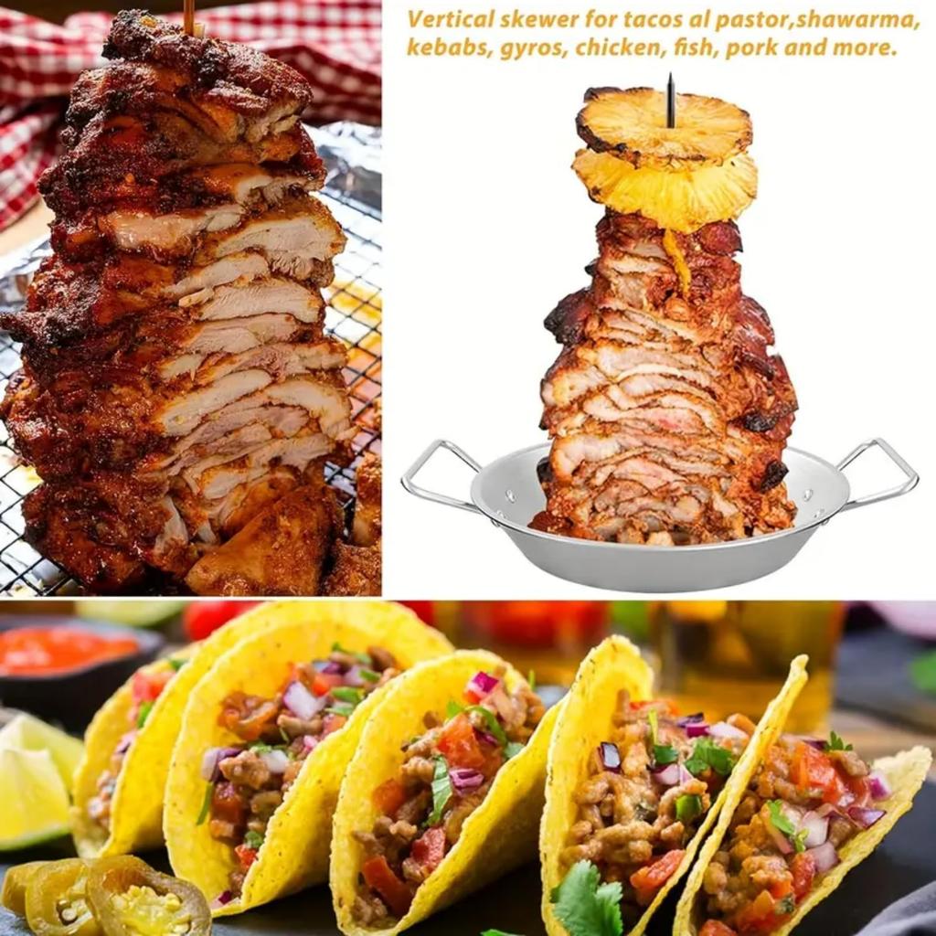 Gyro Pan with Skewer Cooking Plate Vertical Skewer Pan for Oven Vertical Rotisserie Pan 304 Stainless Steel Vertical Skewer Pan BBQ Accessories KTY