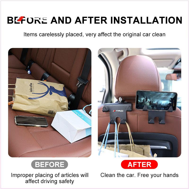 1/2Pcs Double Head Hooks Car Seat Back Headrest Hanger Emblem for Toyota GR Gazoo Racing Corolla TRD Yaris Chr Auris Rav4 Camry Prius Prado Avensis