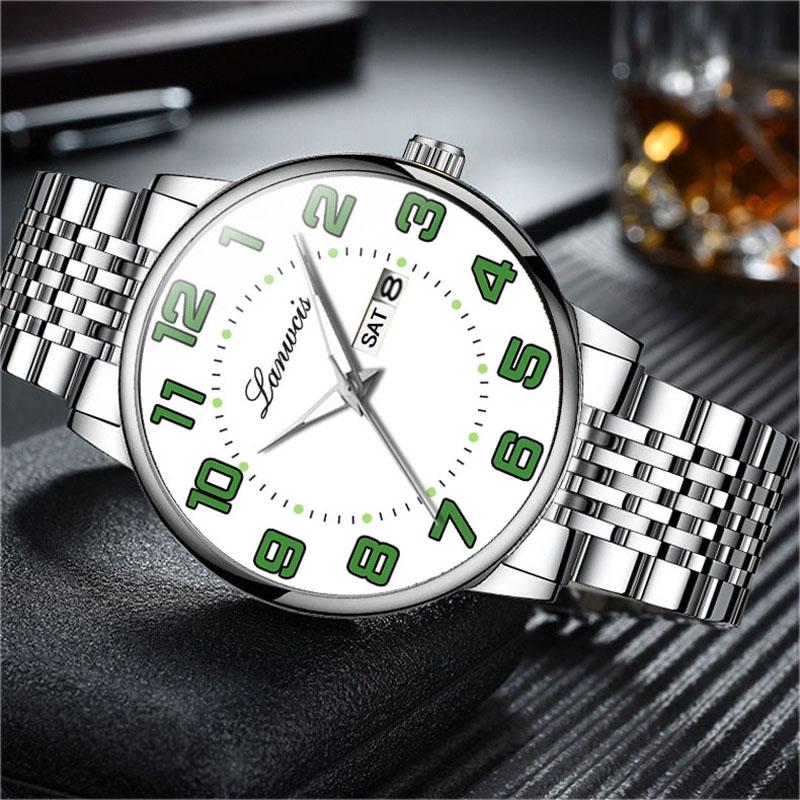 Herren Digitaluhr mit großem Zifferblatt, Seniorenuhren, massives Stahlband, Gold, schwarz, chinesisch-englisch doppelter Kalender, wasserdichte Uhr