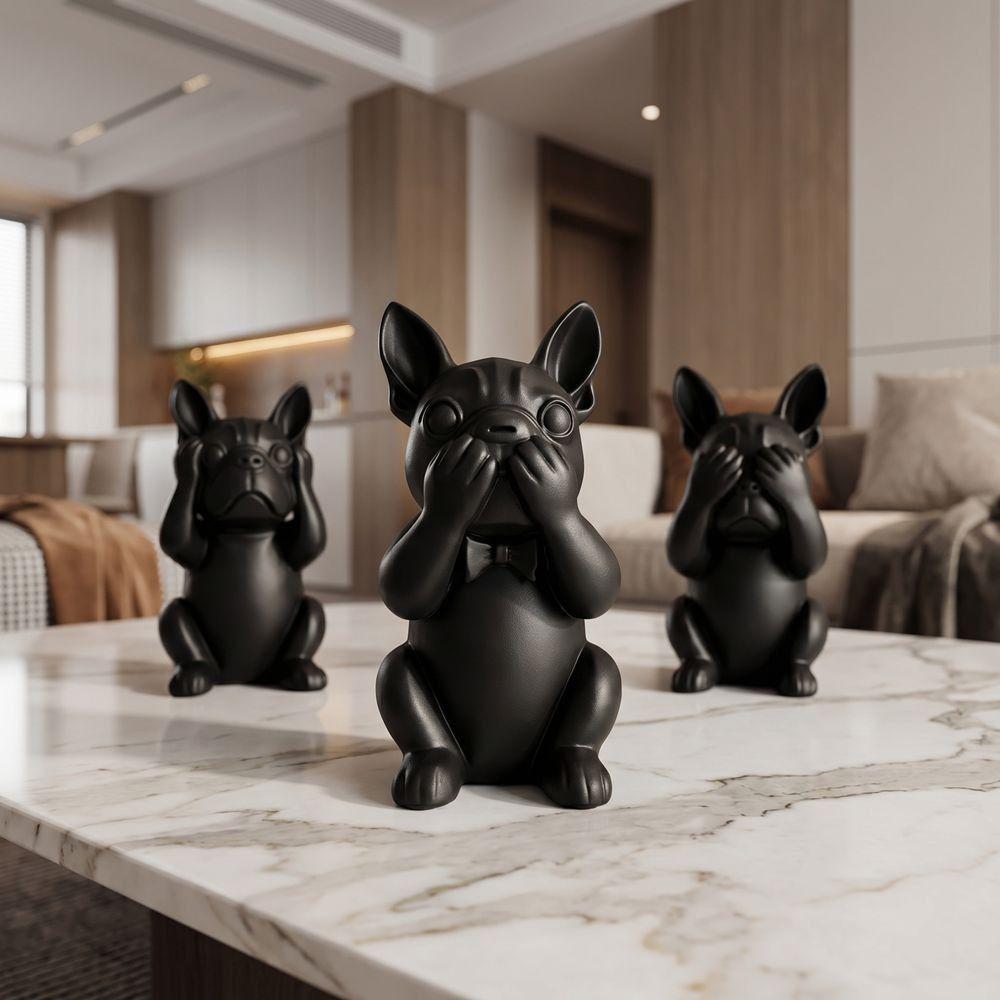 3pcs Animal Crafts French Bulldog Statue Decorations Dog Ornaments Desktop Decoration