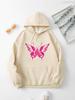 Butterfly and Letter Print Drawstring Hoodie Casual Long Sleeve Kangaroo Pocket Hoodie Women's Clothing Pullover Fashion Y2K