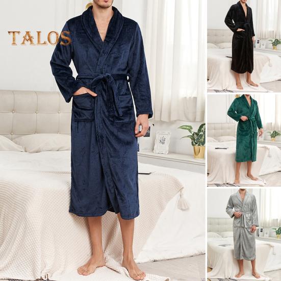 Camicia da Notte Invernale da Uomo Flanella Spessa Calda Vita Stretta con Cintura Allacciata Colore Solido Rever Tasche Ottimo Assorbimento dell'Acqua Media Lunghezza Abbigliamento da Casa Spa Hotel