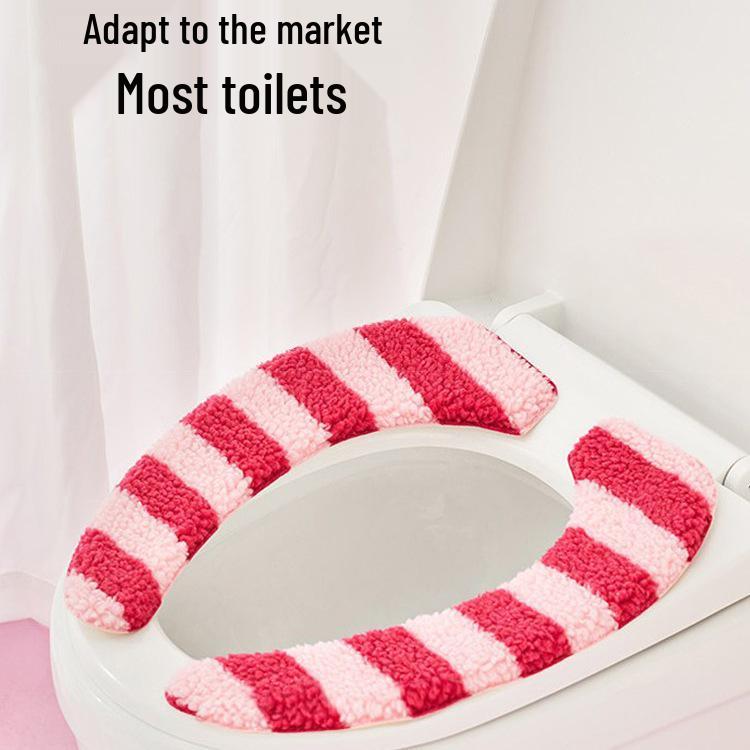 Dopamin-Streifen Winter Plüsch Toilettenmatte & Universelle Toilettensitzauflage