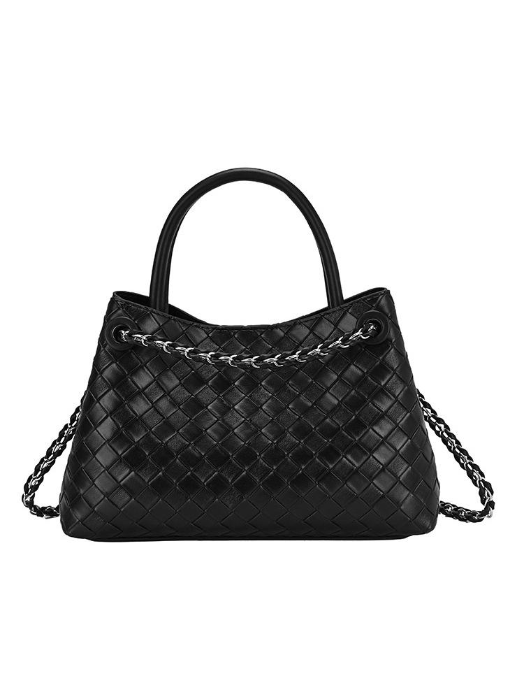 2026 Fashionable Woven Texture Bucket Handbag: High-End Chain Shoulder & Crossbody Versatile Commuter Bag