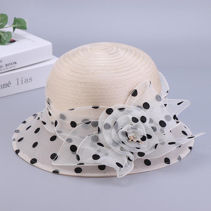 

Элегантная женская шляпа от солнца в горошек, сетчатый дизайн, органза, цветы, кепки для воздухопроницаемости, для путешествий, отпуска, шляпа от солнца ONE SIZE