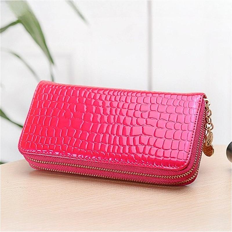 Women’s Double Zipper Long Wallet Crocodile Embossed PU Leather Large Capacity Phone Clutch Card Holder Coin Purse Zip Around Wallet