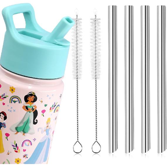 Replacement Metal Straws for Simple Modern Kids Water Bottle 14oz-4 Pack BPA-Free Reble 304 Stainless Steel Replacement Straws and 2 Pack Brush