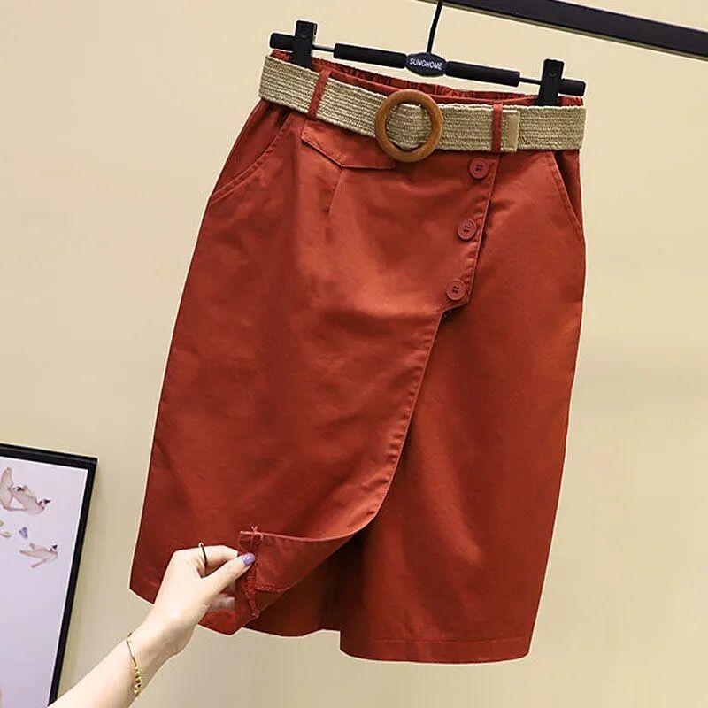 Gonna-Pantaloni da Donna Shorts Estivi Gamba Larga Blu Vita Alta Gamba Dritta Tasche Donna Corta Moda Culotte