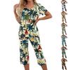 2 Piece Sets For Women Short Sleeve Top And Pants With Pockets Workout Soft Print Sets