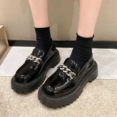 Zapatos de plataforma negros de estilo retro británico, zapatos pequeños de cuero para mujer, tacón grueso, realce de altura, botines, Le Versatile Love, estilo campus, zapatos individuales para mujer