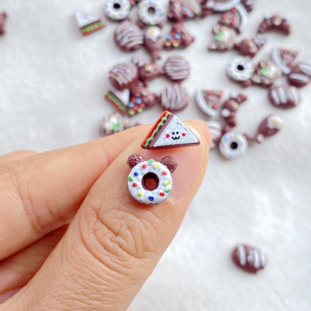 50Pcs New Mixed Nail Art Resin Doughnuts, Bear Cream Bread Designer Charms Rhinestones DIY Craft For Nail 3D Decorations