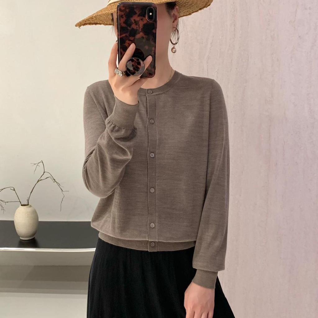 Lekasha Women's Loose Fit Wool Cardigan - Round Neck Long Sleeve Knitwear Pullover