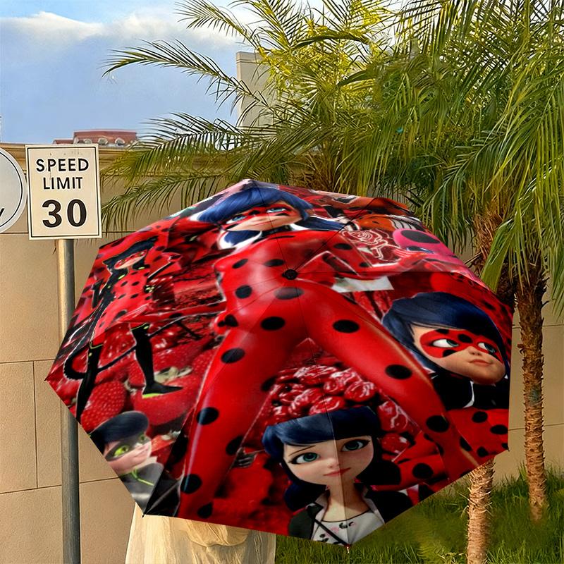 Wunderbare Ladybug Thema Automatischer Regenschirm Geeignet für Reisen Tragbarer Regenschirm Outdoor Sonnenschirm Geschenk Tägliche Notwendigkeiten