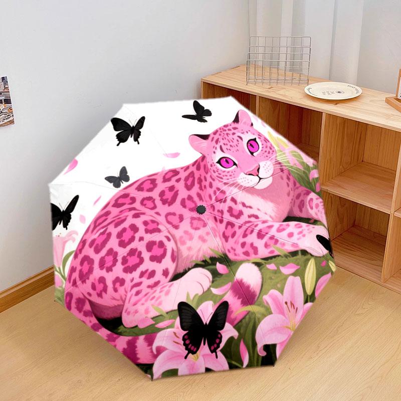 Pinkleopard Pattern Pattern New Style Umbrella, 1 Piece Automatic Folding Umbrella, Portable Travel Umbrella, Outdoor Umbrella, Birthday Gift
