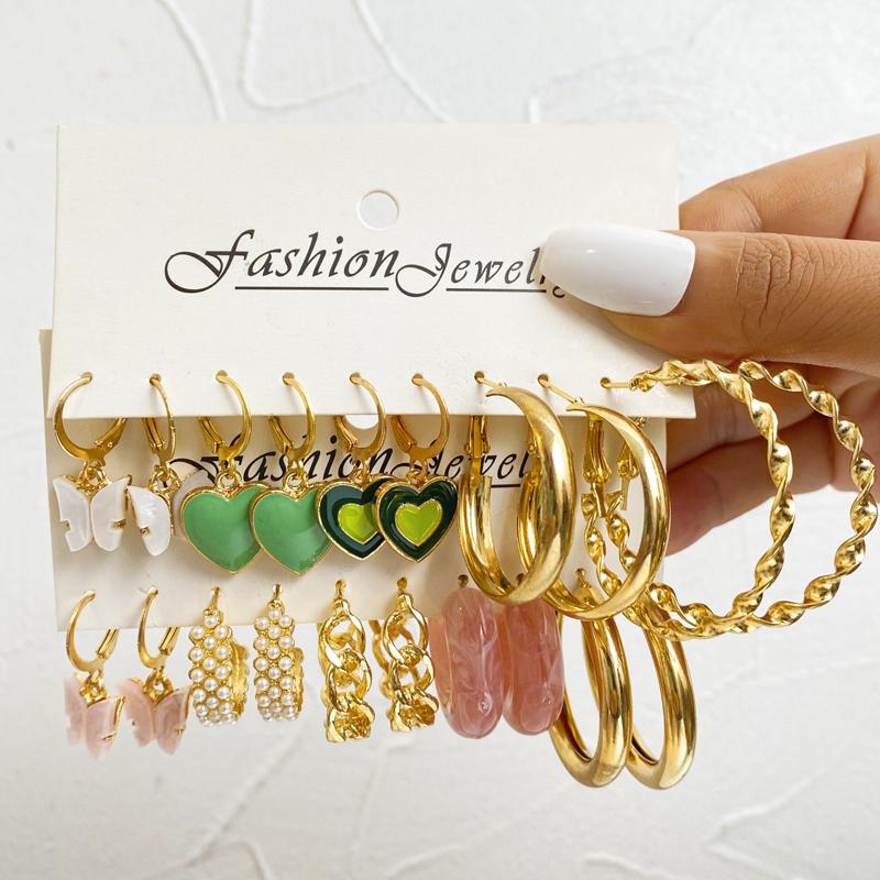 Metal Earrings Set Wholesale Trendy Colorful Butterfly Vintage Earring Set For Women Elegant Heart Dangle Wedding Party Jewelry